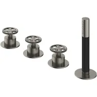 Hotbath Badrandcombinatie cobber @work inbouw 4 gats met 2 stopkranen en handdouche geborsteld nikkel