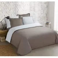 Vision Bicolor - Tweezijdig omkeerbaar Dekbedovertrekset - 100% katoen: zacht en soepel - Lits-jumeaux - Dekbedovertrek 240 x 220 cm met 2 bijhorende slopen - Beige / Wit - Oekotex gecertificeerd