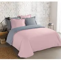 Vision Home VISION Bicolor - Tweezijdig omkeerbaar Dekbedovertrekset - 100% katoen: zacht en soepel - Kingsize - Dekbedovertrek 260 x 240 cm met 2 bijhorende slopen - Grijs / Roze - Oekotex gecertificeerd