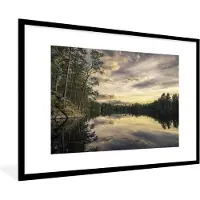 PosterMonkey Fotolijst incl. Poster - Zonsondergang - Meer - Reflectie - 120x80 cm - Posterlijst