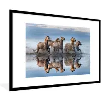 PosterMonkey Fotolijst incl. Poster - Paarden - Water - Wit - 90x60 cm - Posterlijst