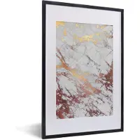 PosterMonkey Fotolijst incl. Poster - Marmer - Goud - Koper - Grijs - 40x60 cm - Posterlijst