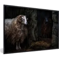 PosterMonkey Fotolijst incl. Poster - Schaap - Stal - Hoorn - 30x20 cm - Posterlijst