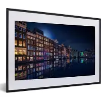 PosterMonkey Fotolijst incl. Poster - Amsterdam - Grachtenpanden - Nacht - Schemer - Water - 60x40 cm - Posterlijst