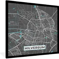 PosterMonkey Fotolijst incl. Poster - Plattegrond - Hilversum - Grijs - Blauw - 40x40 cm - Posterlijst - Stadskaart