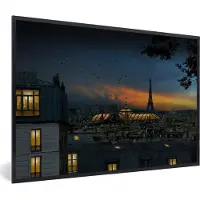 PosterMonkey Fotolijst incl. Poster - Parijs - Lucht - Nacht - 30x20 cm - Posterlijst