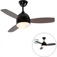 QAZQA Plafondventilator zwart met houtlook 96cm met afstandsbediening - Rotar