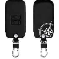 Kwmobile autosleutelhoes geschikt voor Renault 4-knops Smartkey autosleutel (alleen Keyless Go) - Hoesje van imitatieleer in wit / zwart - Vintage Kompas design