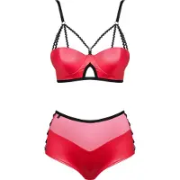 Obsessive Leatheria Rode Beha Set - Zwart - L/XL