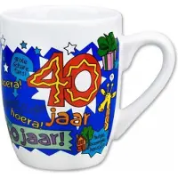 Paper Dreams mok cartoon-stijl 40 jaar keramiek 325ml wit/blauw