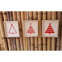 House of Seasons ,Set van 3 , Wand decoratie kerst boom rood, 27x2,5x31cm