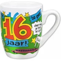 Paper Dreams mok cartoon-stijl 16 jaar keramiek 325 ml groen/wit