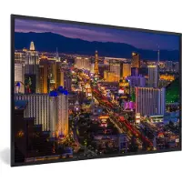 PosterMonkey Fotolijst incl. Poster - Nacht - Las Vegas - Paars - 120x80 cm - Posterlijst
