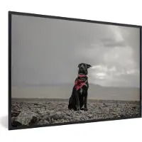 PosterMonkey Fotolijst incl. Poster - Hond - Strand - Wolk - 120x80 cm - Posterlijst