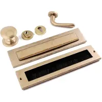 Hardbrass Roestvrijstalen Voordeurset Getrommeld Messing met Brievenbus SKG3 Links