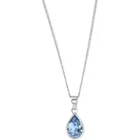 Lucardi Dames Ketting met hanger druppel kristal aqua - Echt Zilver - Ketting - Cadeau - 5 cm - Zilverkleurig