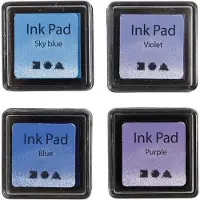 Packlinq Stempelinkt, H: 2 cm, afm 3,5x3,5 cm, blauw, hemelsblauw, paars, violet, 4 stuk