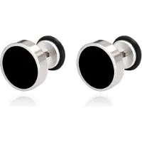 Mendes heren oorbellen Edelstaal Zwart Zilverkleurig-8mm