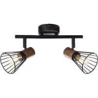 Brilliant Landelijke plafondlamp Manama 2-lichts zwart met houtbruin