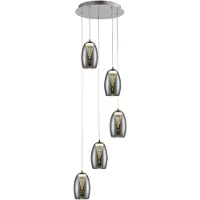 Brilliant LED pendellamp Metropolis | 5 lichtpunten | elegante hanglamp | glas/metaal | chroom/gerookt glas | dimbaar | hoogte verstelbaar