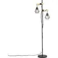 QAZQA Landelijke vloerlamp zwart met hout 2-lichts - Chon