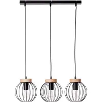 Brilliant zwarte hanglamp SORANA | 3-lichts hanglamp met houten details | 3x E27 fitting, max. 40W | Metaal/hout