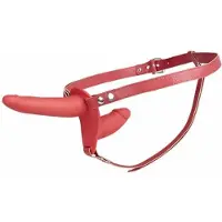 Toyz4Lovers Dubbele Voorbinddildo met Verstelbaar Leren Harnas - Rood - Dubbele Strap On