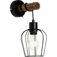 QAZQA Landelijke wandlamp zwart met hout - Stronk