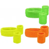 CHIAMAX 6 Sets zweetbandjes - 2 polsbandjes, 1 hoofdband - 2x neon geel + 2x neon groen + 2x neon oranje - Festival - Beach party - fout feest