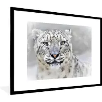 PosterMonkey Fotolijst incl. Poster - Close-up van een sneeuwluipaard in de winter - 80x60 cm - Posterlijst