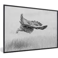 PosterMonkey Fotolijst incl. Poster - Uil vang een prooi in zwart-wit - 60x40 cm - Posterlijst