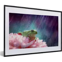 PosterMonkey Fotolijst incl. Poster - Kikker - Bloemen - Regen - 60x40 cm - Posterlijst