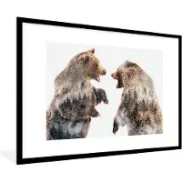 PosterMonkey Fotolijst incl. Poster - Multi exposure van twee beren en een bos - 90x60 cm - Posterlijst