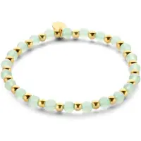 CO88 Collection 8CB-90834 Stalen Armband - Dames - kralen - 4 en 4,5 mm Doorsnee - Staal en Groene Aventurien - 17,8 cm Lengte - Rekarmband - Goudkleurig