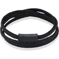 LGT JWLS Mendes Wikkelarmband Gevlochten Leer Edelstaal sluiting Zwart