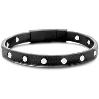 Frank 1967 7FB-0538 Leren Armband - Heren - Howliet Kralen - 4 mm Doorsnee - 8 mm Breed - Leder -21 cm - Extra Schakel in Slot - Zwart