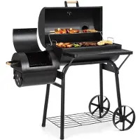 Klarstein Beef Brisket Smoker Grill - Houtskoolgrill/rookoven, roestvrijstalen grillroosters, thermometer in deksel, 2 grote wielen, optimale warmtebehoud, zwart