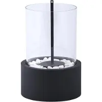 Fancy flames Bioethanol sfeerhaard zwart rond glas 27x16cm met decoratiestenen