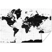 PosterMonkey Wereldkaart Zwart Wit - Educatieve kaart voor aan de muur - 150x100 cm