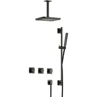 Hotbath Gal IBSGL70 inbouw regendoucheset met staafhanddouche aan glijstang en 22cm vierkante hoofddouche aan 15cm plafondarm geborsteld gunmetal PVD