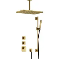Hotbath Gal IBS40 High Flow inbouw regendoucheset met staafhanddouche aan glijstang en 27x40cm rechthoekige hoofddouche aan 15cm plafondarm geborsteld
