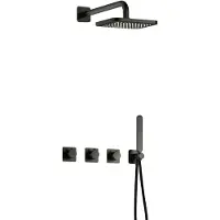 Hotbath Gal IBSGL70 inbouw regendoucheset met staafhanddouche aan houder en 22cm vierkante hoofddouche aan 40cm wandarm geborsteld gunmetal PVD