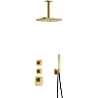 Hotbath Gal IBS40 Inbouw Doucheset High Flow Met 2 Stopkranen Met Plafondbuis - Geborsteld Messing PVD - Kranen, Douchekranen, Douchesets, Inbouw - Kranen, Douchekranen, Douchesets, Inbouw douchesets
