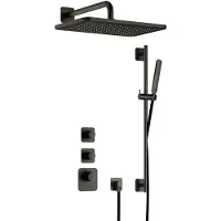 Hotbath Gal IBS40 High Flow inbouw regendoucheset met staafhanddouche aan glijstang en 27x40cm rechthoekige hoofddouche aan 35cm wandarm geborsteld gu