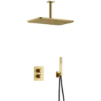 Hotbath Gal IBS40ABBP inbouwdouche met plafondbuis en 27x40cm hoofddouche geborsteld messing PVD