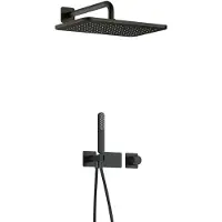 Hotbath Gal IBS41 inbouw regendoucheset met staafhanddouche aan houder en 27x40cm rechthoekige hoofddouche aan 35cm wandarm geborsteld gunmetal PVD