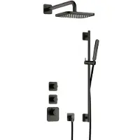 Hotbath Gal IBS40 High Flow inbouw regendoucheset met staafhanddouche aan glijstang en 22cm vierkante hoofddouche aan 35cm wandarm geborsteld gunmetal