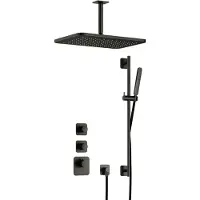 Hotbath Gal IBS40 High Flow inbouw regendoucheset met staafhanddouche aan glijstang en 27x40cm rechthoekige hoofddouche aan 15cm plafondarm geborsteld