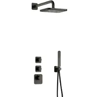 Hotbath Gal IBS40 inbouw regendoucheset met staafhanddouche aan houder en 22cm vierkante hoofddouche aan 35cm wandarm geborsteld gunmetal PVD