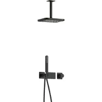 Hotbath Gal IBS41 inbouw regendoucheset met staafhanddouche aan houder en 22cm vierkante hoofddouche aan 15cm plafondarm geborsteld gunmetal PVD